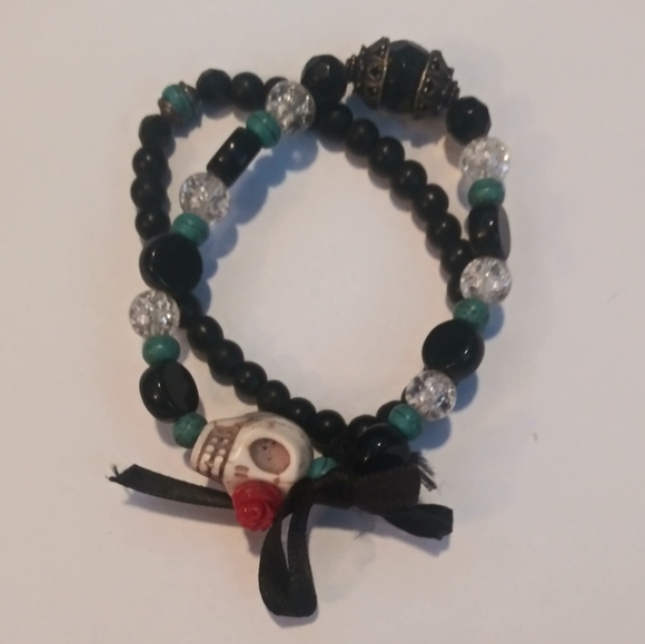 Bohemian Skull Bracelet Set/Pair - Blue, Black, Red - Picture 2 of 4
